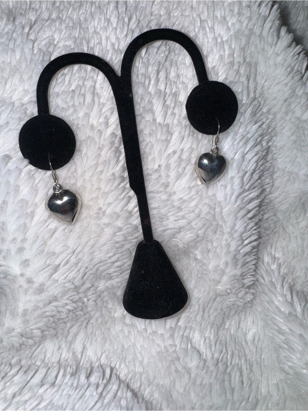 ESTATE STERLING SILVER 3D PUFFY HEART 1" DROP DANGLE EARRINGS